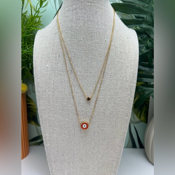 Dainty Evil Eye Multi-Strand Necklace - Evil Eye Minimalist Layered Necklace - Picture 5 of 16